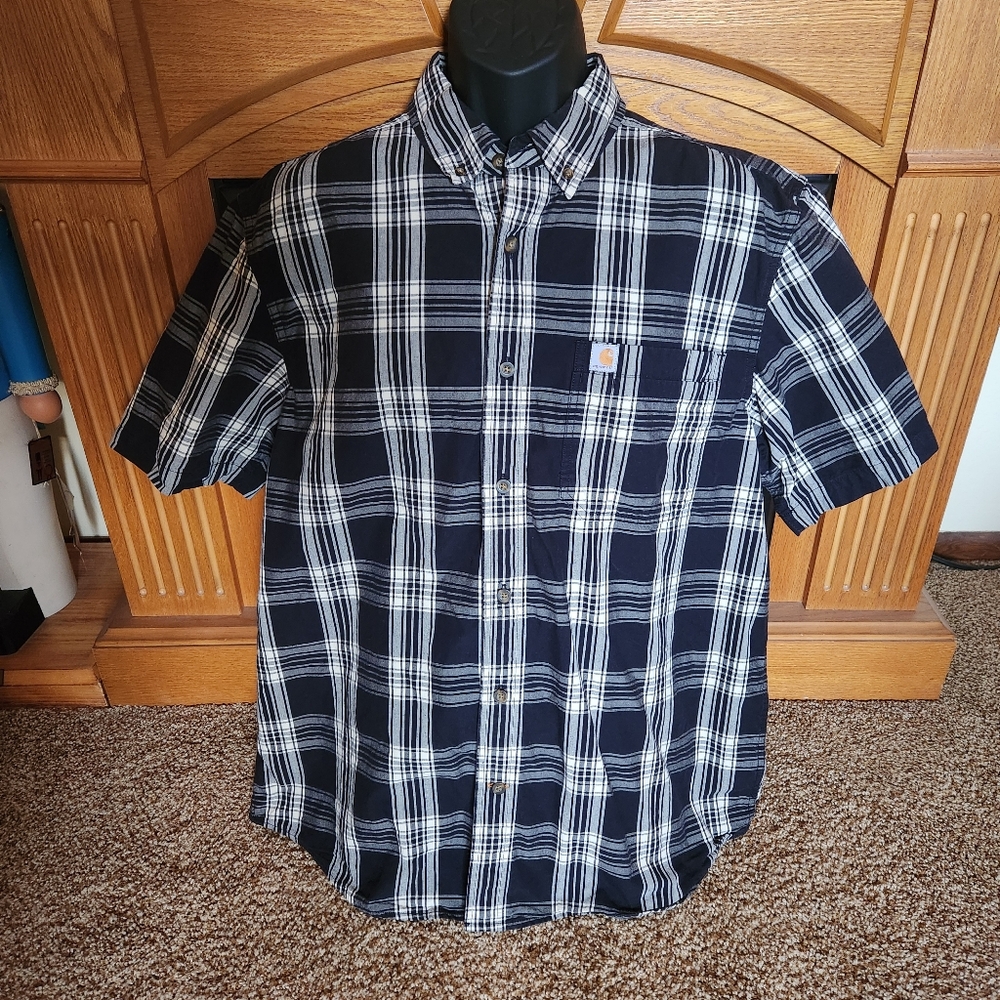Carhartt Black Plaid Short Sleeve Shirt Relaxed Fit - Picture 2 of 8